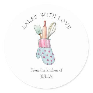 Cute  "Baked with love"  Classic Round Sticker