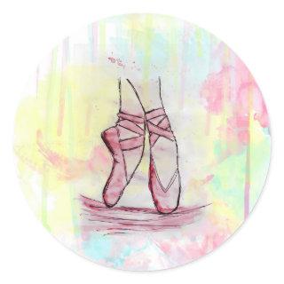 Cute Ballet shoes sketch Watercolor hand drawn Classic Round Sticker