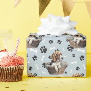 Cute Beagle Puppy in Basket Paw Print