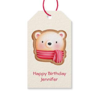 Cute Bear Face in a Red Scarf Birthday Cookie Gift Tags