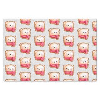 Cute Bear Face Red Scarf & Rosy Cheeks Pattern Tissue Paper