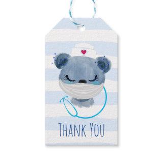 Cute Bear Nurse Wearing a Mask Thank You Gift Tags