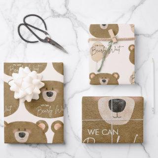 Cute Bear We Can Bearly Wait Gender Baby Shower   Sheets