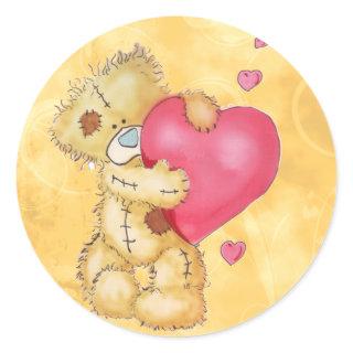 Cute Bear with Hearts Classic Round Sticker