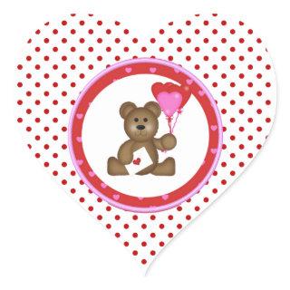 Cute Bear with Valentine and Heart Balloons, White Heart Sticker