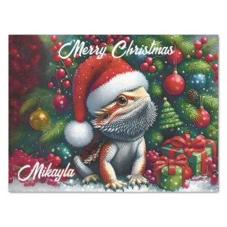 Cute Bearded Dragon and Santa Hat Tissue Paper
