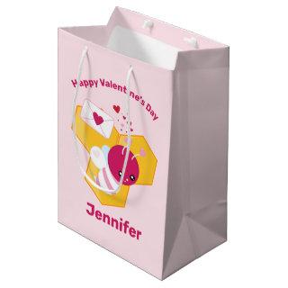 Cute Bee with Pink Valentine Hearts Medium Gift Bag
