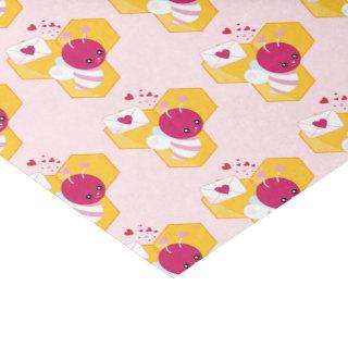 Cute Bee with Pink Valentine Hearts Pattern Tissue Paper
