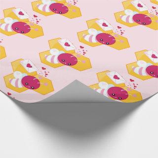 Cute Bee with Pink Valentine Hearts Pattern