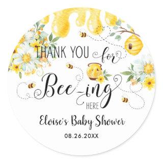Cute Bees Bee Floral Birthday Baby Shower Favor Classic Round Sticker