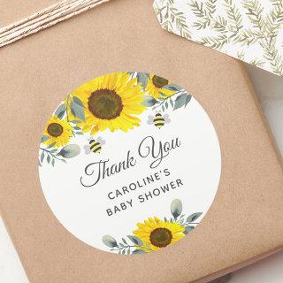 Cute Bees & Sunflowers Eucalyptus Baby Shower Classic Round Sticker