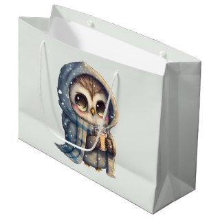 Cute Big-Eyed Owl Holding a Coffee Large Gift Bag