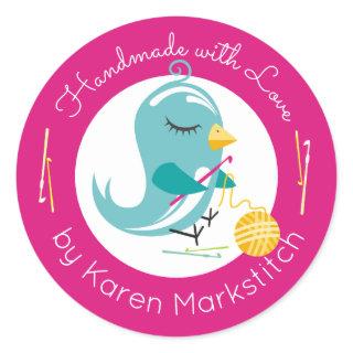 Cute bird crochet hook yarn handmade with love classic round sticker