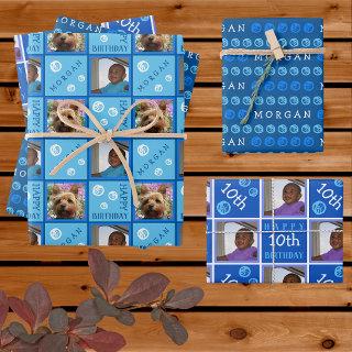 Cute Birthday Blue 3 Photo Any Age Add Name  Sheets