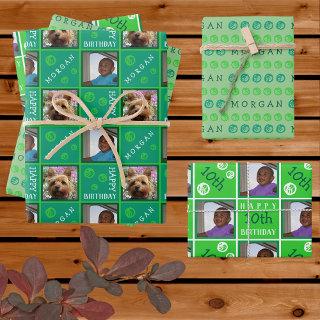 Cute Birthday Green 3 Photo Any Age Add Name  Sheets