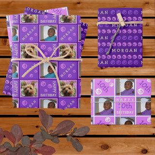 Cute Birthday Purple 3 Photo Any Age Add Name  Sheets