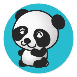 Cute black and white happy panda bear classic round sticker