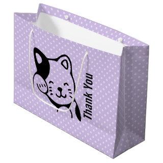 Cute Black and White Kitty Cat Waving Hello Large Gift Bag