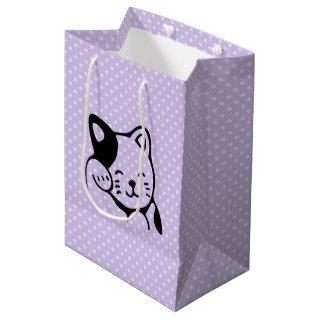 Cute Black and White Kitty Cat Waving Hello Medium Gift Bag