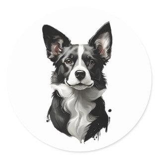 Cute Black and White Portrait Dog Puppy  Classic Round Sticker