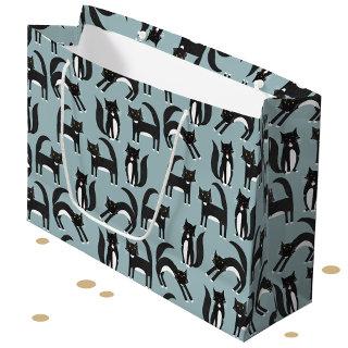 Cute Black and White Tuxedo Cat Pattern Large Gift Bag
