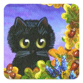 Cute Black Cat Fall Leaves Creationarts Square Sticker