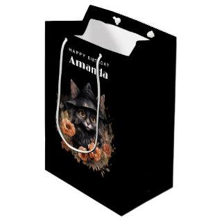 Cute Black Cat in a Witch's Hat Birthday Medium Gift Bag