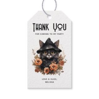 Cute Black Cat in a Witch's Hat Party Thank You Gift Tags