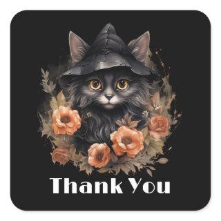 Cute Black Cat in a Witch's Hat Square Sticker