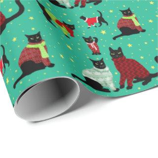 Cute Black Cats in Christmas Sweaters  Wrapping Pa