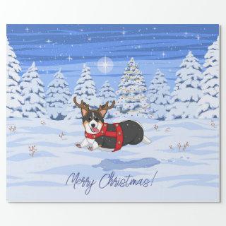 Cute Black Corgi Christmas Reindeer Costume