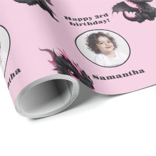 Cute Black Pink Chibi Dragon Custom Photo Text