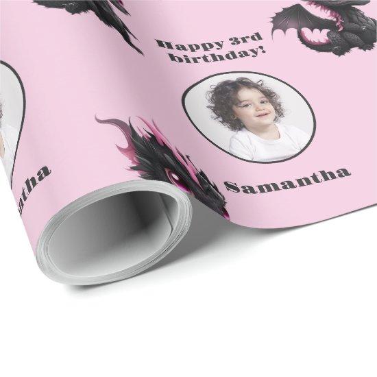 Cute Black Pink Chibi Dragon Custom Photo Text