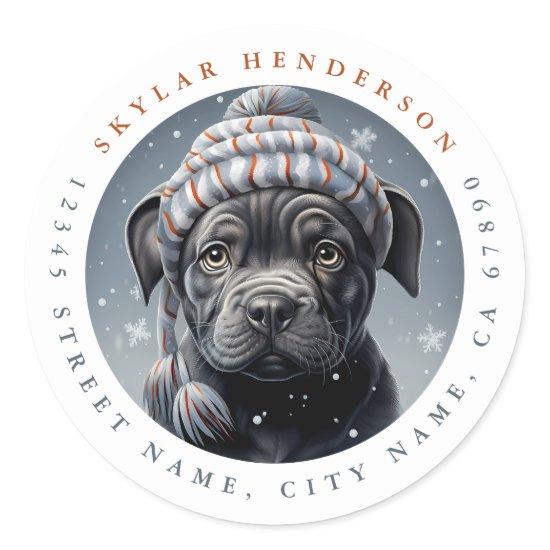 Cute Black Pit Bull Dog Round Stickers