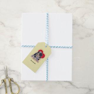 Cute Black Tan PopArt Bernedoodle Digital Heart Gift Tags