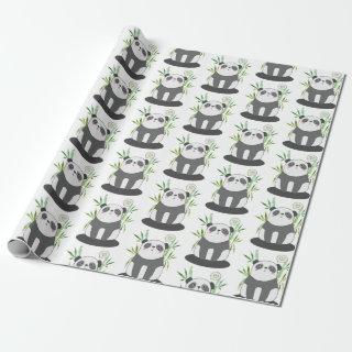 Cute Black & White Panda in Bamboo Pattern