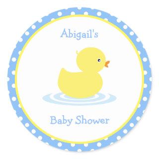 Cute Blue and Yellow Duck Baby Shower Classic Roun Classic Round Sticker