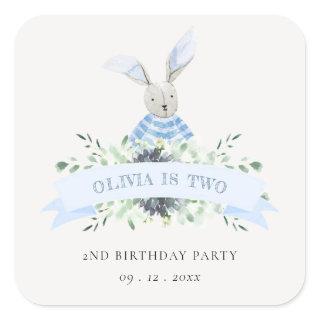 Cute Blue Aqua Bunny Foliage Any Age Birthday Square Sticker