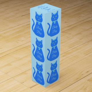 Cute Blue Baby Boy Cat Custom Baby Shower Wine Box