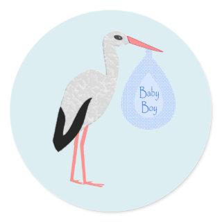 Cute Blue Baby Boy Stork Classic Round Sticker