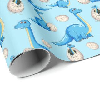 cute blue cartoon dinosaur pattern with baby dino