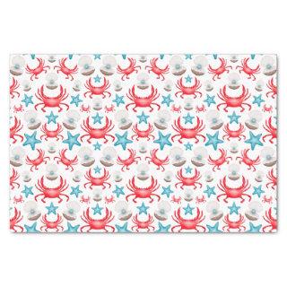 Cute Blue Coastal Seaside Crab & Shell Pattern Tissue Paper