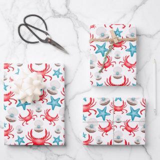 Cute Blue Coastal Seaside Crab & Shell Pattern  Sheets