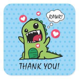 Cute Blue Dinosaur Rawr Thank You Square Sticker