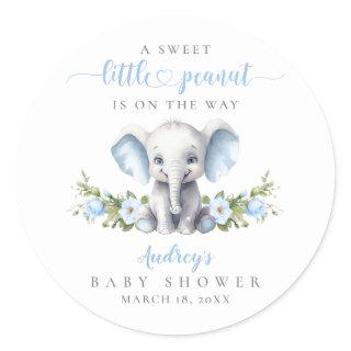Cute Blue Floral Elephant Baby Boy Shower Classic Round Sticker