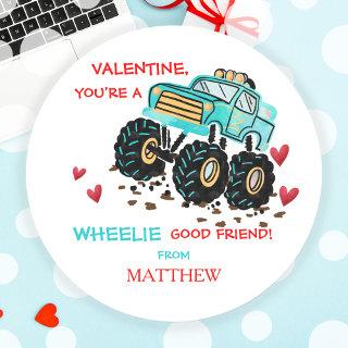 Cute Blue Monster Truck School Valentine Classic Round Sticker