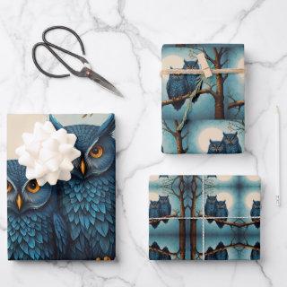 Cute blue Pair of Owls sitting on a branch   Sheets