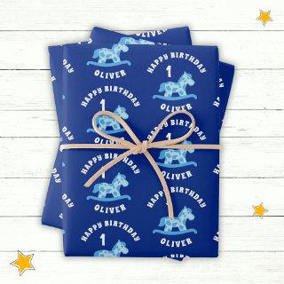Cute Blue Rocking Horse Boy 1st Birthday   Sheets
