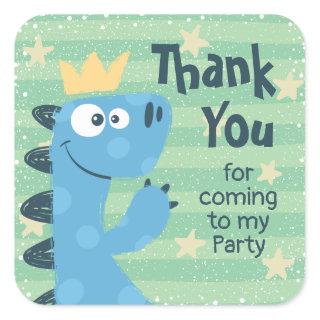 Cute Blue T-Rex Dinosaur Birthday Thank You Favor Square Sticker