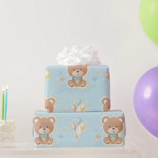 Cute Blue Teddy Bear Balloons Baby Boy Shower